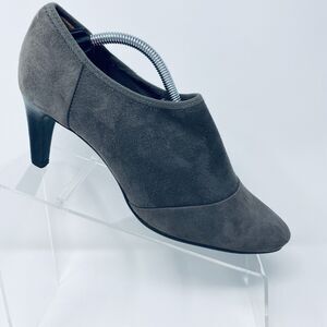 ECCO 8.5 Gray Suede Alicante Ankle Booties Heel Slip On EU 39 Office Minimalist